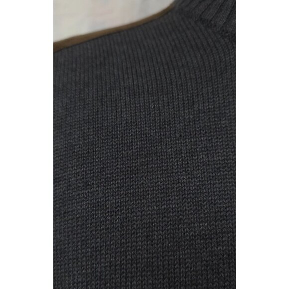 Haggar Mens Medium Grey Quarter Button Suede Trim Pullover Long Sleeve Sweater - Picture 5 of 12